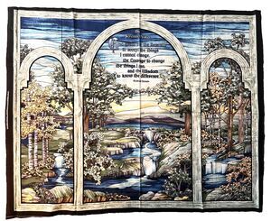 Serenity Prayer Religious Cotton Sewing Fabric Quilt Panel Mosaic Nature River